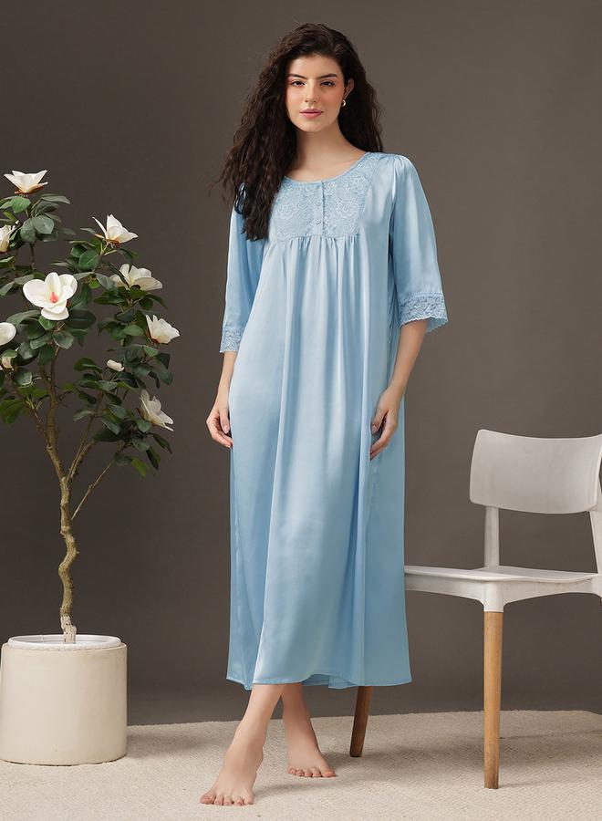 Clovia Satin Lace Detail Nightdress - Image 1